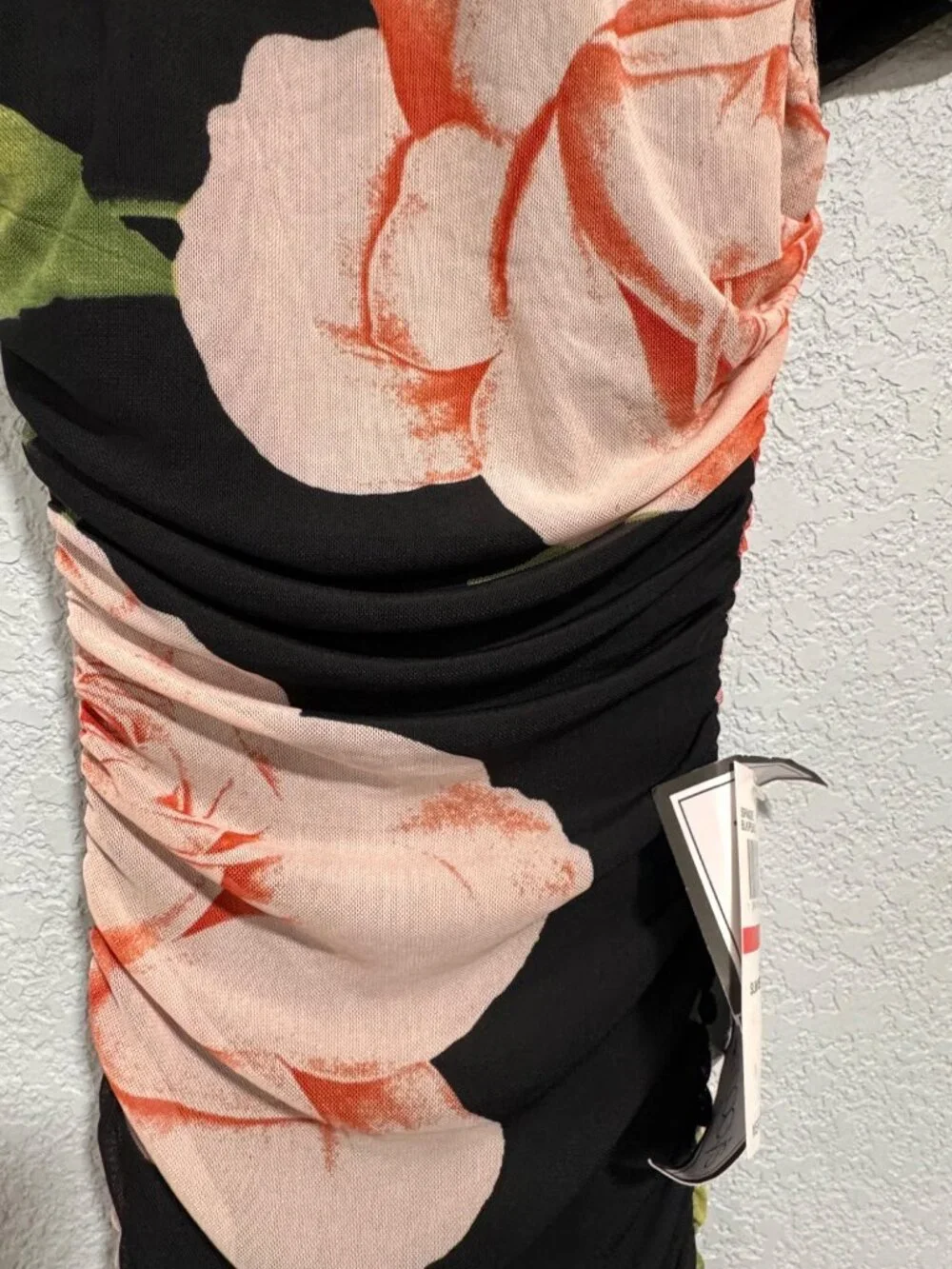Floral Off-Shoulder Midi Dress By B. Darlin - Black & Peach - Ruched Design - XS